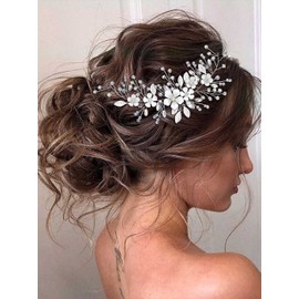 Unicra Accesorios para el pelo de novia de plata para novia y novia