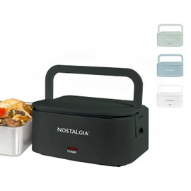 Nostalgia 32-Ounce Heated Electric Lunch Box – Travel Size 4 Cup Capacity for Soup, Pasta, and Leftovers – Leak-Proof Silicone Sealed Lid, Foldable Carry Handle, Detachable Cord – Black