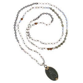 Kelitch Women’s/Men’s Necklaces, Handmade, Natural Agate Beads, Long Strand Necklace with Buddha Pendant, No metal type, White 24e
