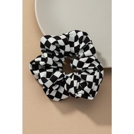 LA3accessories Check Pattern Soft Satin Hair Scrunchies - COLOR: medium checker black and white, SIZE: one size