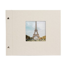 goldbuch Bella Vista Screw Album with Picture Cut-Out 39 x 31 cm, 40 Pages with Protective Dividers Expandable Linen, Grey, 28, Sand grey, 30 x 25 cm