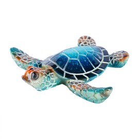 Brizoria Sea Turtle Decor Mini Turtles Vibrant Mosaic Shell Resin Figurines for Ocean Decor Coastal Tabletop Shelf Beach Themed Room Decor and Sea Turtle Gifts, Blue