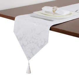 EHouseHome Jacquard Damask Reversible White Table Runners with Tassels 13 x 72 inch Wrinkle and Water Resistant Spill-Proof Decorative Dining and Wedding Runners