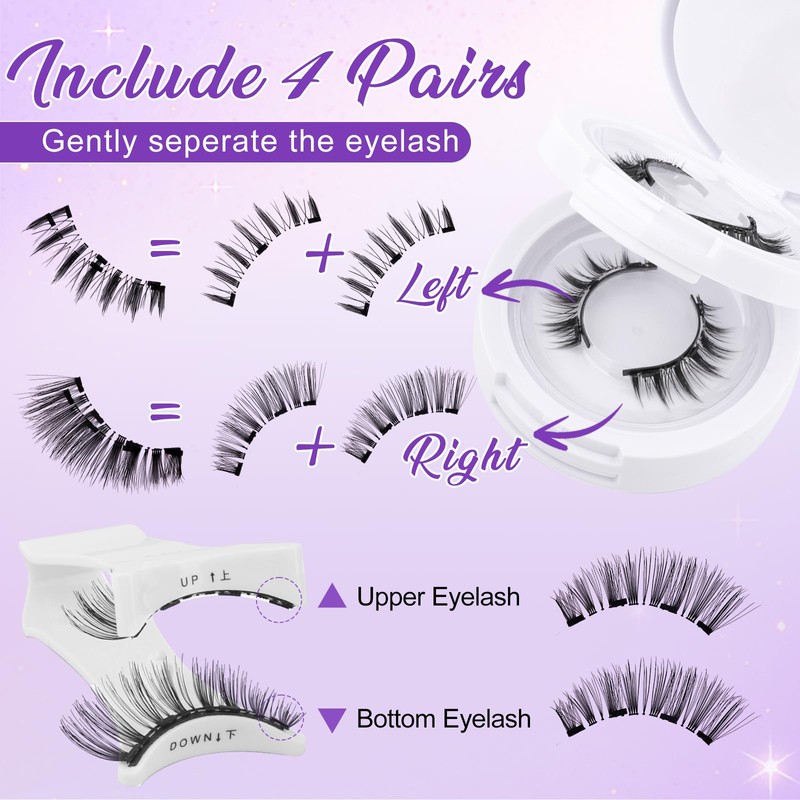 Magnetic Eyelashes with Applicator Natural Look: 4 Pairs, Reusable Magnetic