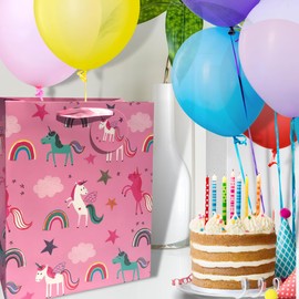 Glick Luxury Gift Bag, Large Gift Bag, Celebration Gift Bag, Unicorns Gift Bag, Gift Wrap Bag, 260x315x135mm, Pink