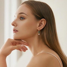 GW Pearl Earrings Gold for Women Dangling with Turquoise and White Pearl Drop Earrings Lightweight for Ladies Everyday Wear and for Mom Girlfriend Friends Sterling Silver Earrings