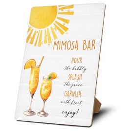 Mimosa Bar Sign, Mimosa Bar Supplies, Boho Sunshine Brunch Decor, 8x10 Wooden Tabletop Sign With Stand, Mimosa Bar Decor For Bridal Shower Baby Shower Wedding Birthday Christmas Party, 14