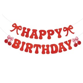 Cherry Birthday Banner - Funny Fruit Theme Happy Birthday Sign, 1st Bday Bridal Shower Banner, Birthday Party Decorations Red Glitter