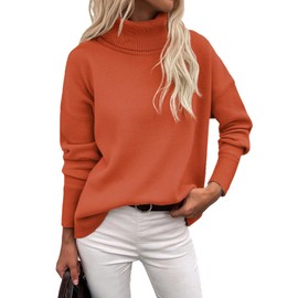 Zeagoo Women's Turtleneck Sweater 2024 Fall Winter Chunky Knitted Pullover High Low Hem Trendy Basic Jumper Top Orange