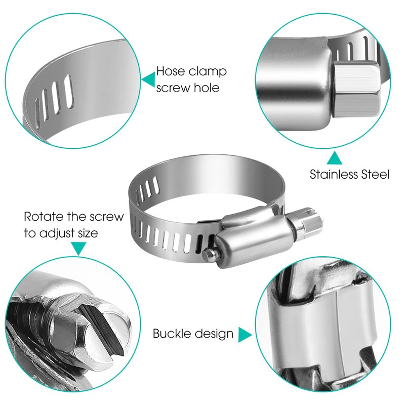 MIAHART 21-38mm Hose Clips Stainless Steel Adjustable Worm Drive Hose