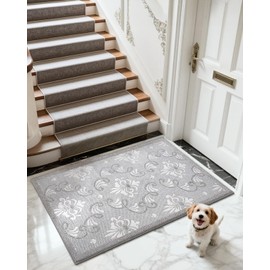 LUMI Ultra Thin Indoor Door Mat, 39x60 Inch, Non Slip Machine Washable Floor Mats, Dirt Resistant Floral Design Low-Profile Doormat for Entryway, Front Door, and Inside Entrance
