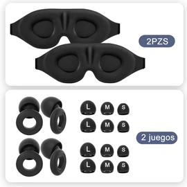 Kit 2pzs Antifaz para Dormir y 2 Pares Tapones Auditivos para Oidos,Sleep Mask 3D,360° De Oscurecimiento, Reducción de Ruido Profunda, Espuma Viscoelástica de Alta Densidad,para Oficina,Viajes