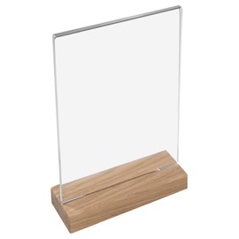 HMF 46944 Acrylic Table Stand with Wooden Base, Pack of 2, DIN A4 Portrait Format, Crystal Clear