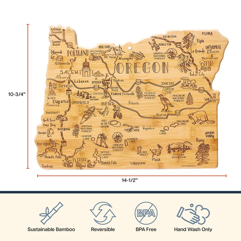 Totally Bamboo Destination Oregon State Shaped Cutting Board, Charcuterie and