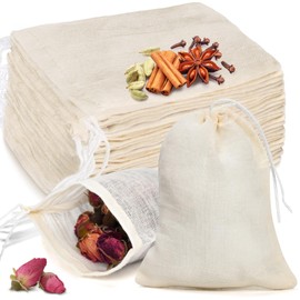 20 Pcs Muslin Bags with Drawstring, Reusable Tea Bags, Spice Bags for Cooking Soup/Herb/Loose Leaf Tea, Natural Cotton Cheese Cloth Bag for Straining, Sachet Bags Empty, 6 x 4 Inches