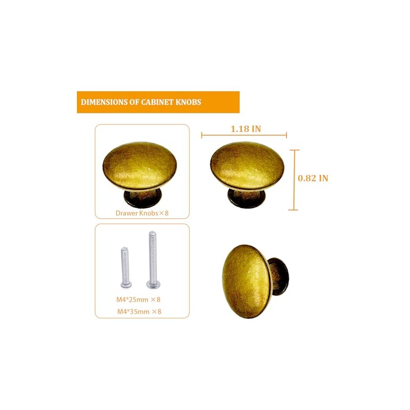 M MIMHOOY 8 Pack Cabinet Knobs Yellow Bronze Knobs for