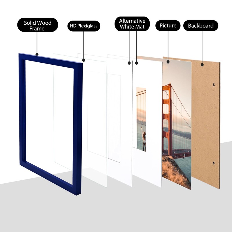 KINLINK 11x14 Picture Frame Navy, Solid Wood Frame 11x14 with