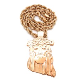 CBC Crown Face of Christ Pendant Necklace Rose Gold 8mm 24"-30" Rope Chain (Rose Gold - 30" Rope Chain)