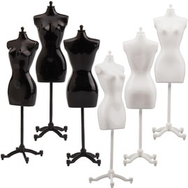 GORGECRAFT 6 Pieces 2 Colours Doll Dressmaker's Dummy Fabric Dress Plastic Display Support Holder Table Top Model Stand Mini Doll Sewing Dolls for Doll Making Clothes Dollhouse Decor Black White
