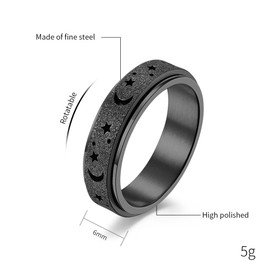 WLPCIV Anxiety Ring for Women Men - 6MM Stainless Steel Spinner Rings Moon and Star Stress Relieving Fidget Ring Sand Blast Finish Band (Black 6)