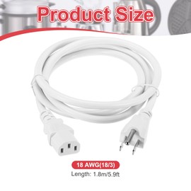 MECCANIXITY 6ft 18 AWG White 18/3 Universal Power Cord C13 to NEMA 5-15P 10A 125V 3-Prong Extension Power Cord for PC,Computer,Printers,TV,AC Adapter,Laptop,Monitor,Projector