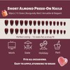 30PCS Short Almond Press-On Nails – Burgundy Fake Nails with