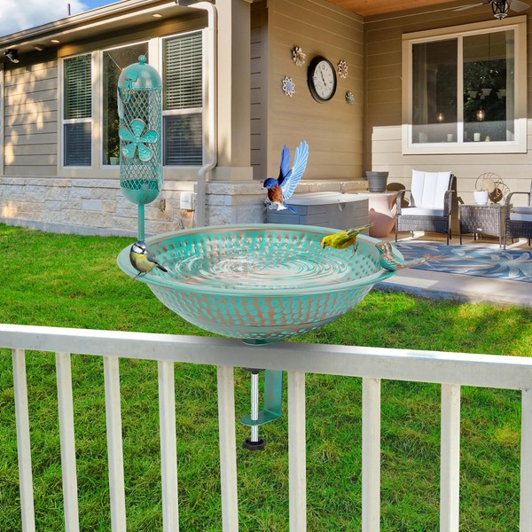 HANBOUNG Bird Bath for Outside Metal,14" W Large 2-in-1 Birdbath