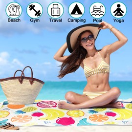 Lubibi Stylish Microfibre Beach Towel - Oversized Extra Large 80x160cm, Quick-Dry, Sand-Free, Absorbent & Lightweight with Tropical Fruit Design - Perfect for Beach, Pool, Travel