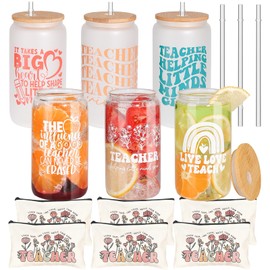 pengtai Teacher Appreciation Gifts,Teacher Gifts,Thank You Teacher Gifts for Women,Teacher Gift Bulk,16 Oz Can Glass Cup Gift for Teacher Set of 6