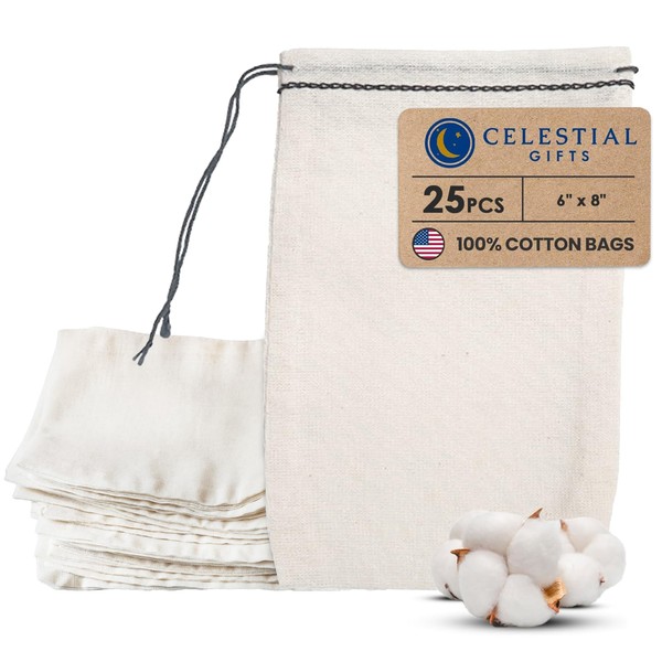 Celestial Gifts Muslin Bags with Drawstring 25pcs, 6x8 - Large