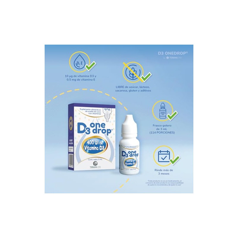 Vitamina D3 ONEDROP frasco con 3 mL, 400 UI