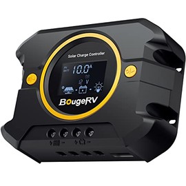 BougeRV Li 10A PWM Solar Charge Controller 12V 24V, with Backlit Display, USB Port, Negative Ground Battery Intelligent Regulator for Solar Panels Compatible with LFP, AGM, SLD, FLA, for RV, Off-Gird