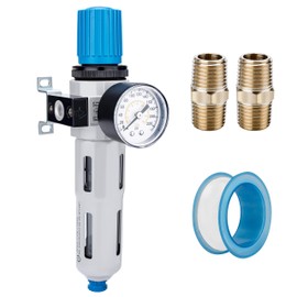 NANPU 1/4" NPT High Pressure Compressed Air Filter Regulator Water/Oil Trap Separator - Gauge(0-230 psi), Poly Bowl,Semi-Auto Drain, Bracket