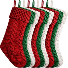 18 Inches Christmas Stockings Knit Xmas Stockings Large Fireplace Hanging Stockings for Family Christmas Decoration (Burgundy,Ivory,Green, 9)