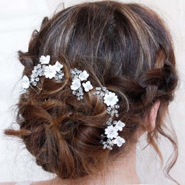 JAKAWIN Flower Bride Wedding Hair Pins Silver Beaded Hair Piece Rhinestone Hair Accessories for Women