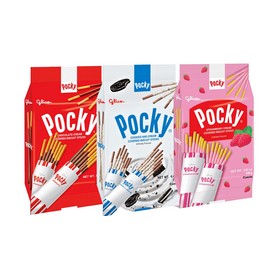 GLICO POCKY Family Three Variety Packs - Strawberry, Chocolate & Cookies Cream
