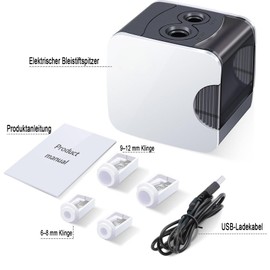 Electric Sharpener, Electric Sharpener for Children, Double Hole, Electric Sharpener, Thick and Thin Pencils, Perfect for Children in the Office or Home (White)