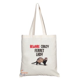 Coralgraph Inc TB272 Beware Crazy Ferret Lady Novelty Present Gift Printed Eco-Friendly Stylish Long Handled Tote Shoulder Bag