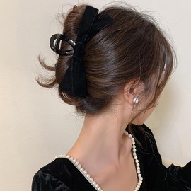 RFTWXHPN Black Velvet Hair Bow Claw Clip for Women Girls Bowknot Hair Claw Jaw Clips Barrettes for Thick Thin Hair Nonslip Bow Claw Clamps Hair Clips for Women Bowknot Bow Hair Claws