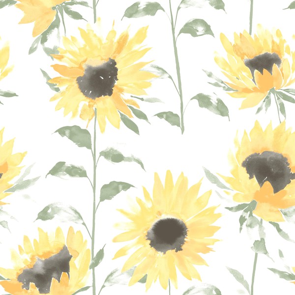 Catherine Lansfield Painted Sunflowers Wallpaper Yellow