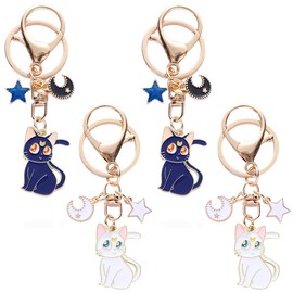 HGSHUO Cat Key Fob Moon Key Ring Party Bag Children's Birthday Party Gifts Key Chain Children's Key Ring Cat Pack of 4