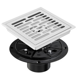 EXF Square Shower Floor Drain 6 Inch Brushed Nickel, Stainless Steel Shower Drain Kit with Flange, Removable Brick Pattern Drain Cover, Hair Strainer