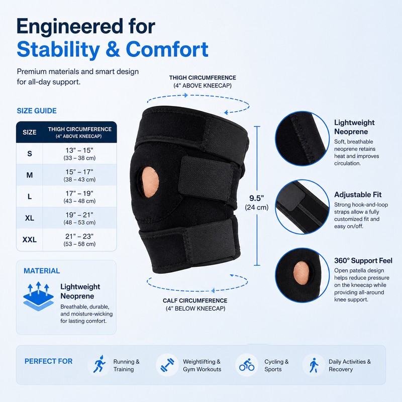 Adjustable Knee Brace for Sports Support – Patella Stabilizer Kneepad