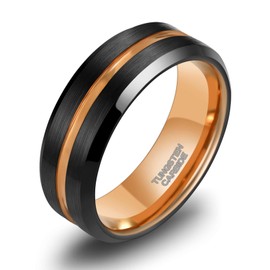 TRUMIUM 8mm Tungsten Rings for Men Engagement Wedding Band Two Tone Centre Groove Beveled Edge Comfort Fit Size 11.5