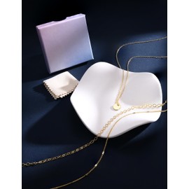 Besteel 14K Real Gold Plated Layered Necklaces for Women - Dainty Stackable Choker Chain Stack Trendy Cute Layering Coin Circle Cross Pendant Chain Jewelry Set Trendy 3-Pair Coin Style