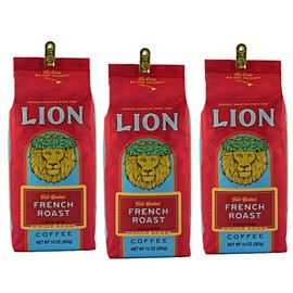 Lion Coffee, French Roast - Whole Bean, 10 Ounce Bag (Pack of Three)