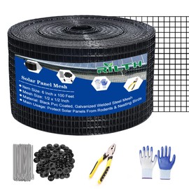 6in X 100ft Critter Guard for Solar Panels, 1/2inch PVC Coated Solar Panel Guard, Critter Guard Roll Kit for Solar Panel Wire Mesh, Black Pigeon Barrier with 120pcs Fasteners, Cutting Scissor, Gloves