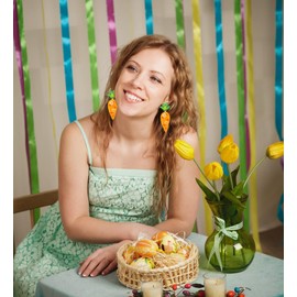 Easter Earrings 1 Pair Carrot Earrings Funny Vegetable Earrings Stud Earrings Colourful Beads for Easter Gifts Girls, Polyester, No