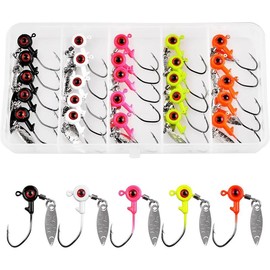 Crappie Jig Heads Fishing Hooks Kit,25pcs Underspin Lures Jig  with Spinner  Eye Ball Painted Fishing Jigs for Bass Trout Saltwater Freshwater 1/16oz 1/8oz 3/16oz - Color: 1/16oz Crappie Jigs Kit,25Pcs