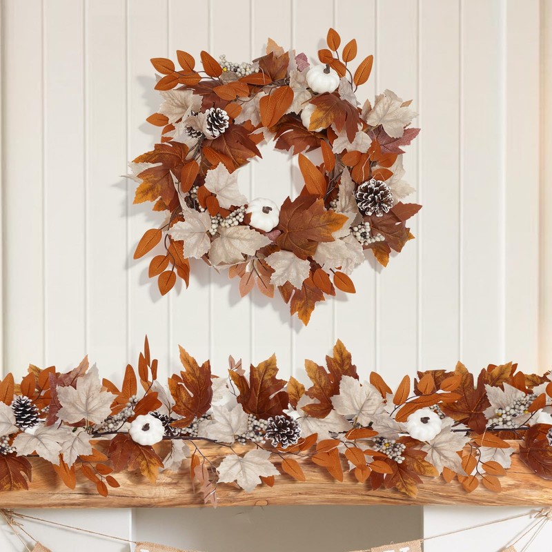 6 Ft Fall Garland with Lights, Thanksgiving Mantel Decor